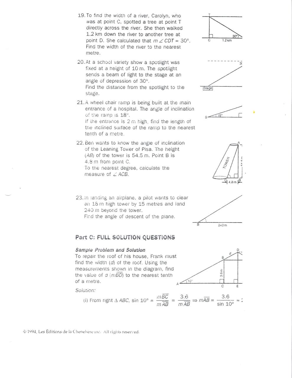 Right Triangle Trig Word Problems Worksheet Answer Key