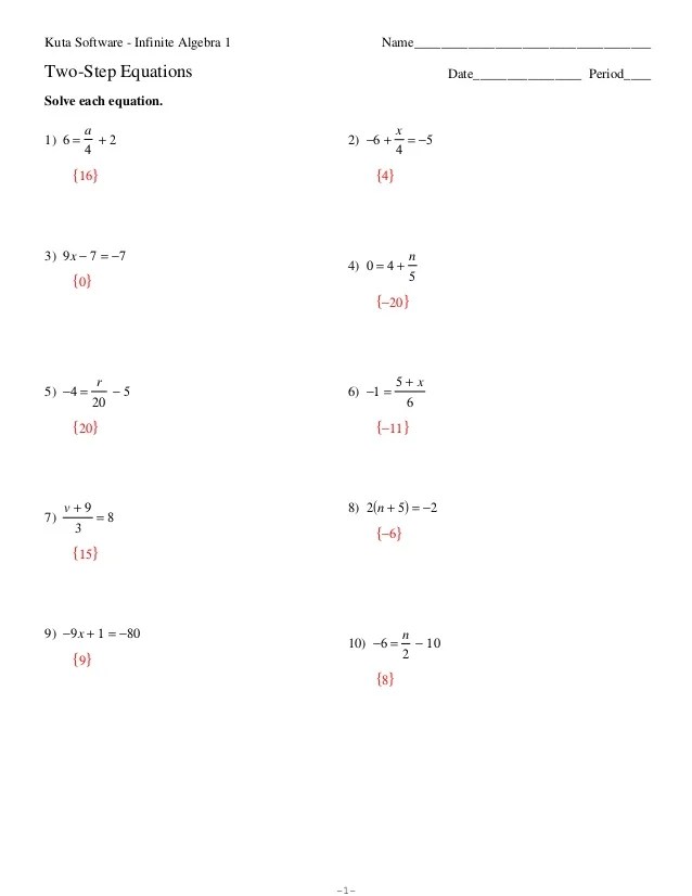 Solving Two-Step Equations Worksheets