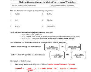 Mole Worksheet 2 worksheet