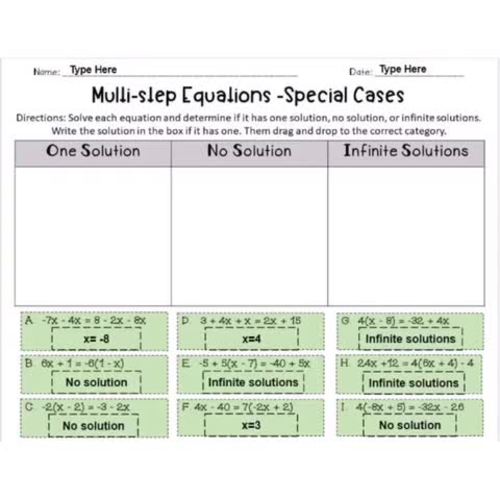 Equations With Special Cases Worksheet Pdf
