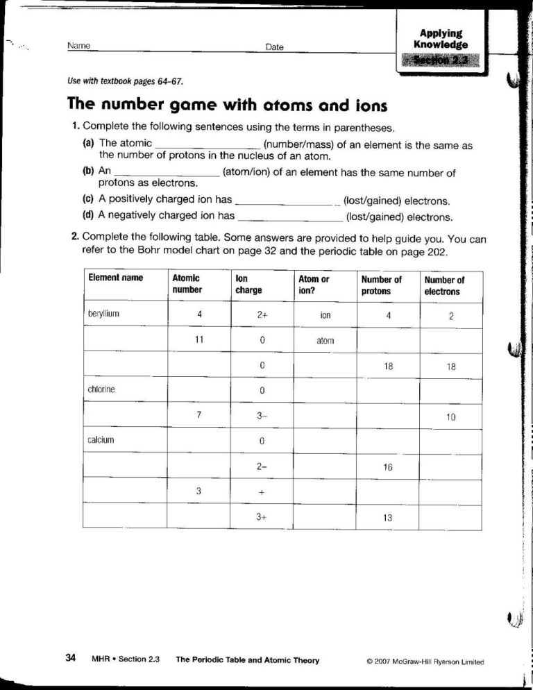 Ion Formation Worksheet Answer Key