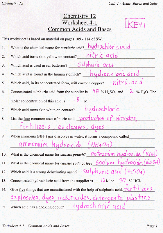 Chemistry Unit 5 Worksheet 1 Answer Key