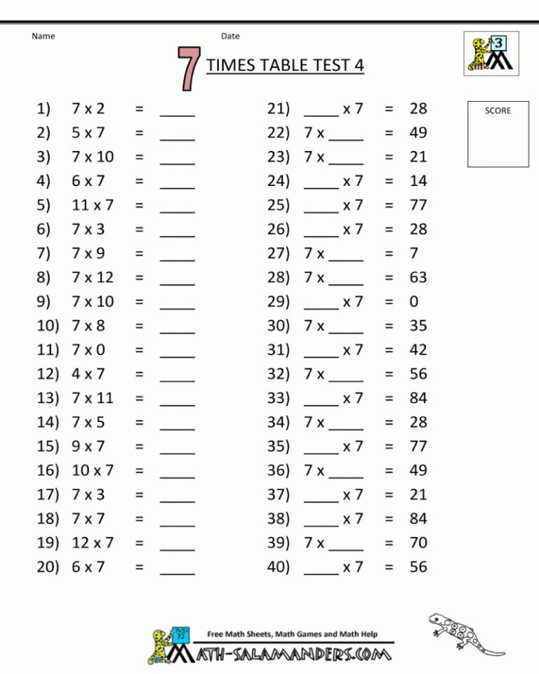 Multiplication Worksheets For 7Th Graders