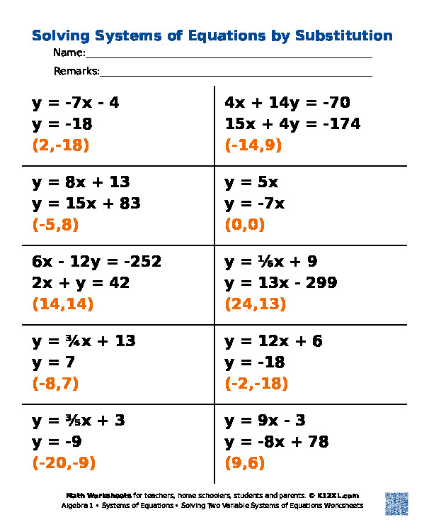 Worksheets On Systems Of Equations