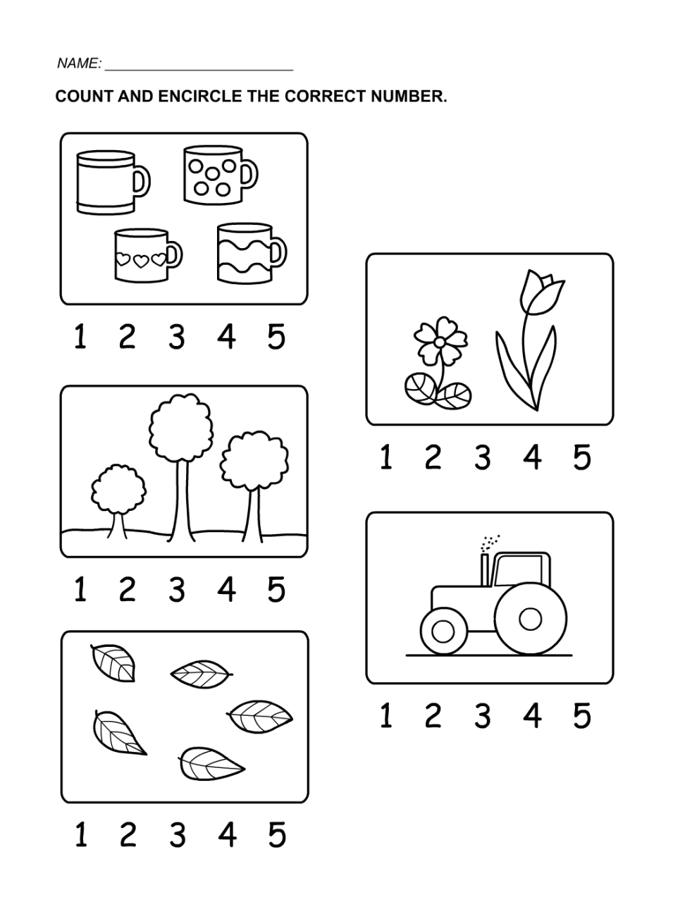 Preschool Worksheets Numbers 1-5