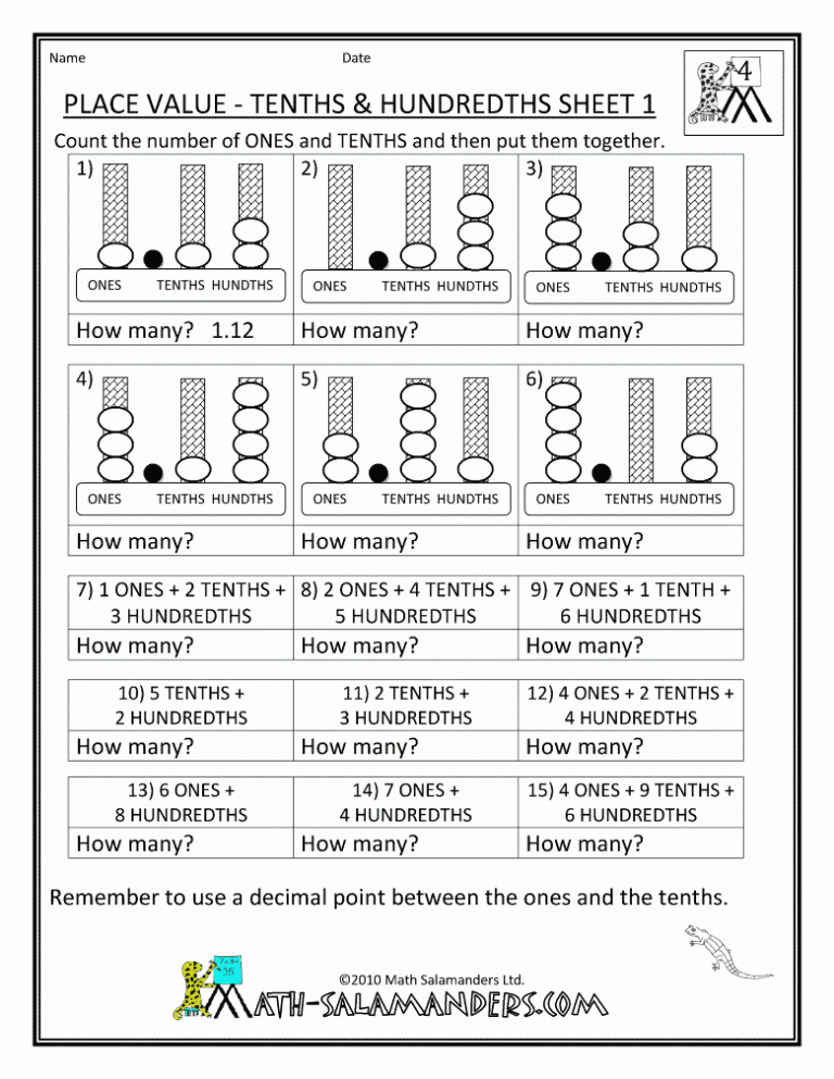 Printable Place Value Chart Worksheets 4th Grade Pdf