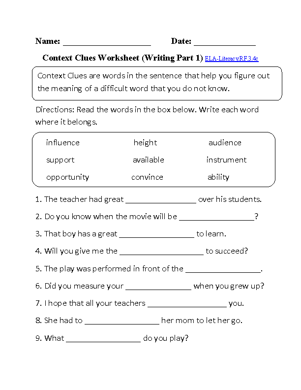 Printable Context Clues Worksheets 3rd Grade
