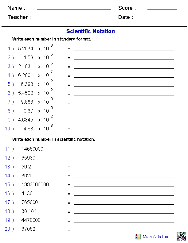 Operations With Scientific Notation Worksheet Chemistry Answers