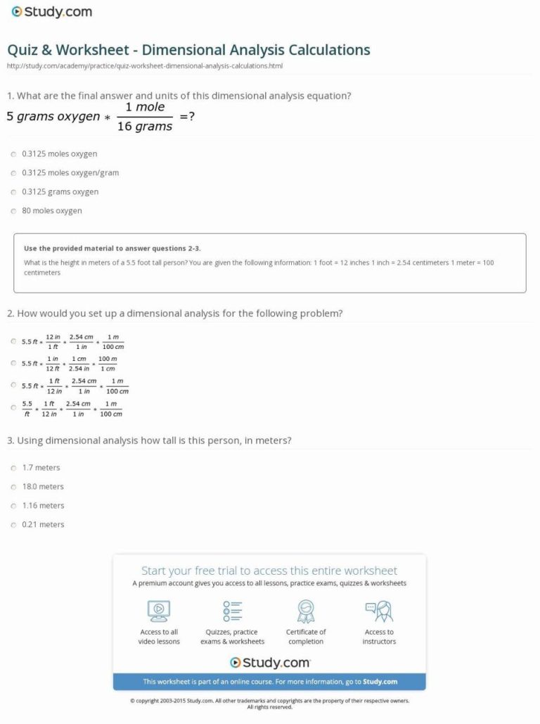 Dimensional Analysis Worksheet 2 Answers With Work