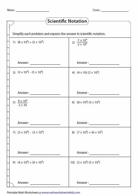 Grade 7 Standard And Scientific Notation Worksheet Answers