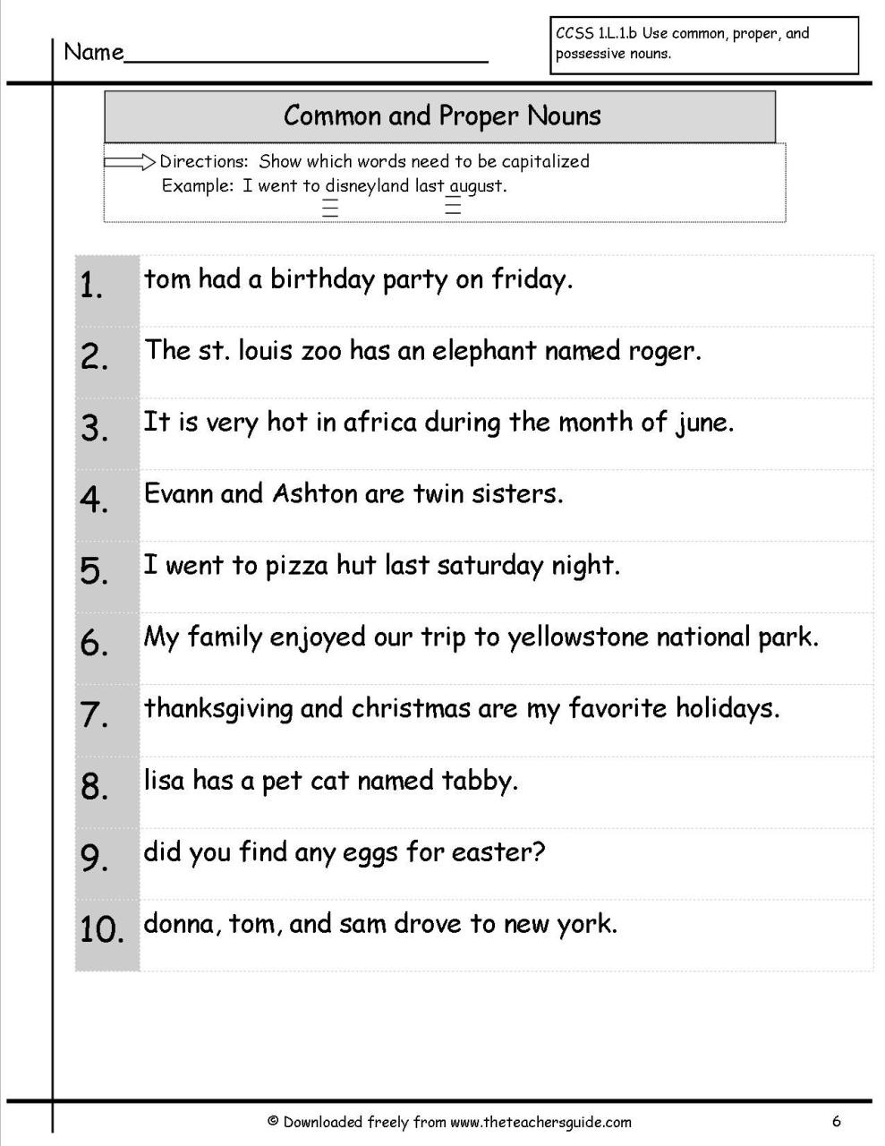 Types Of Nouns Worksheet For Grade 6 Pdf
