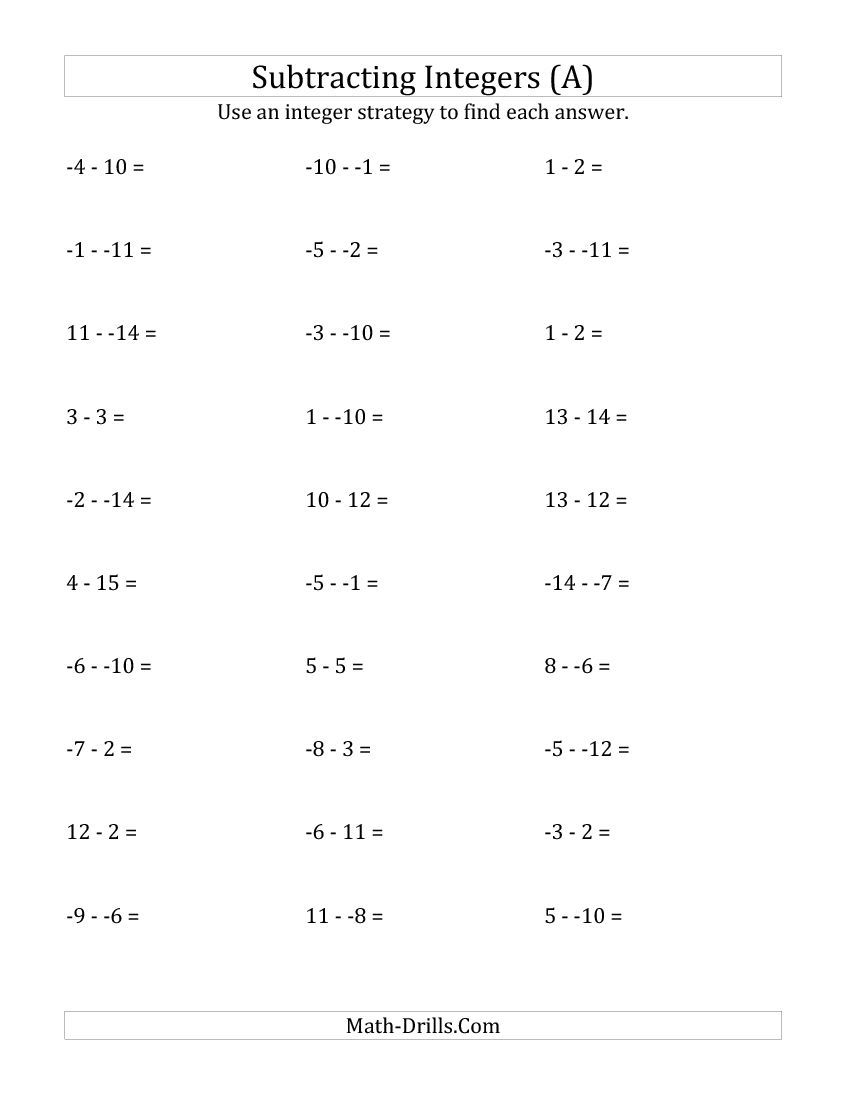 Free Printable 7th Grade Integer Worksheets Learning How to Read