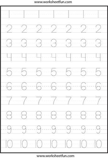 Kindergarten Worksheets Tracing Numbers 1-10