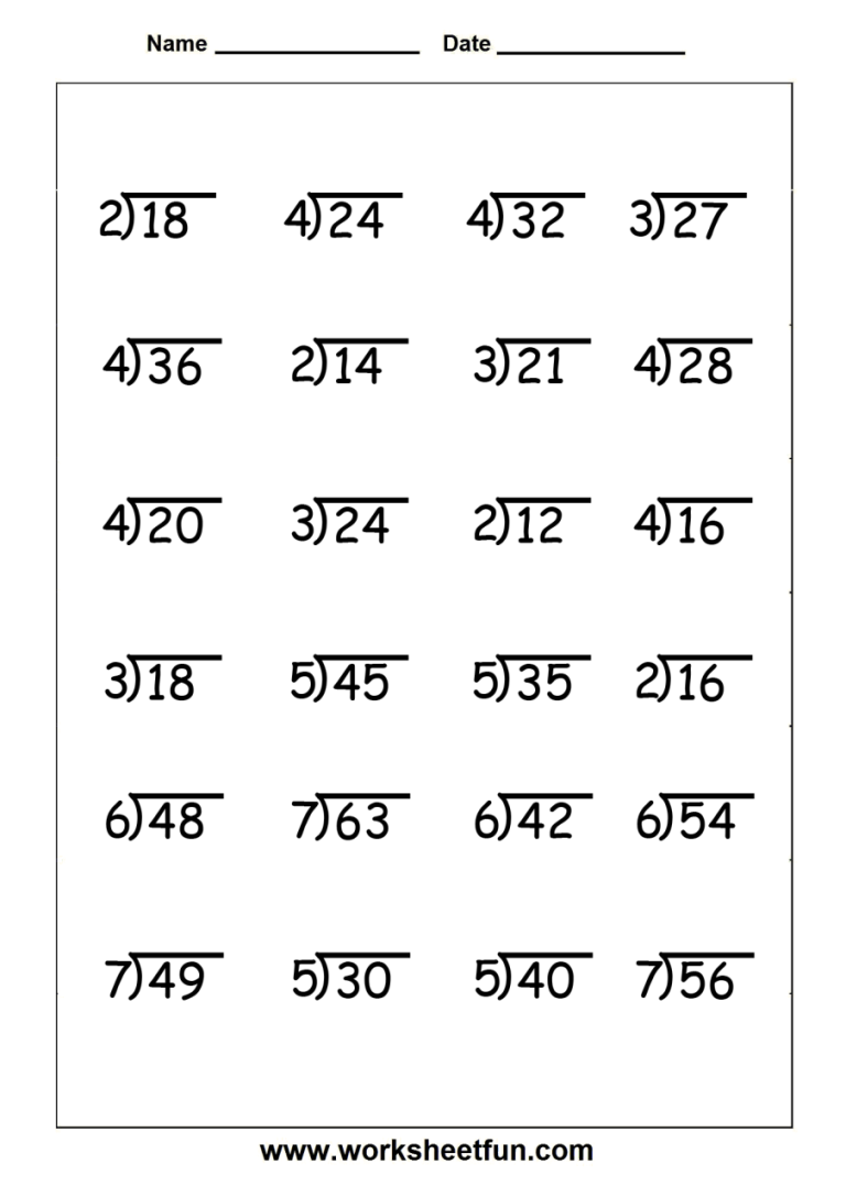 4th Grade Printable Long Division Worksheets
