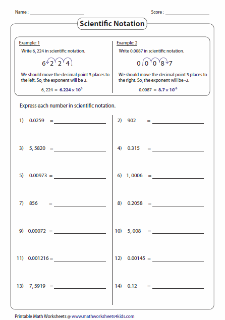 8th Grade Standard And Scientific Notation Worksheet Answers