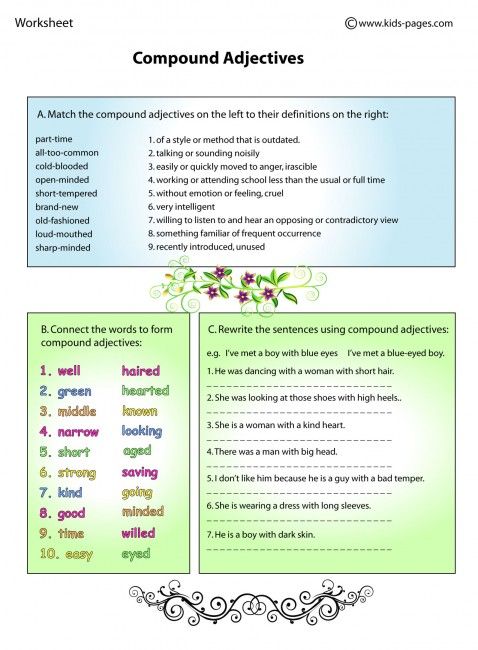 Compound Adjectives Worksheets With Answers Pdf