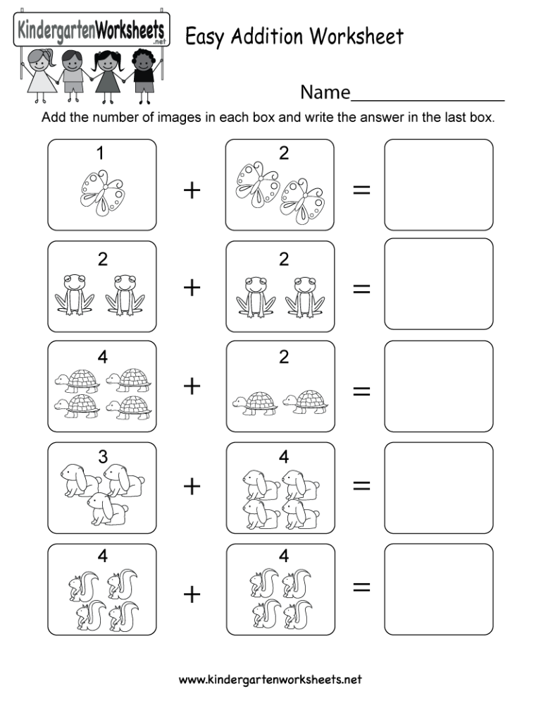 Free Simple Addition Worksheets For Kindergarten