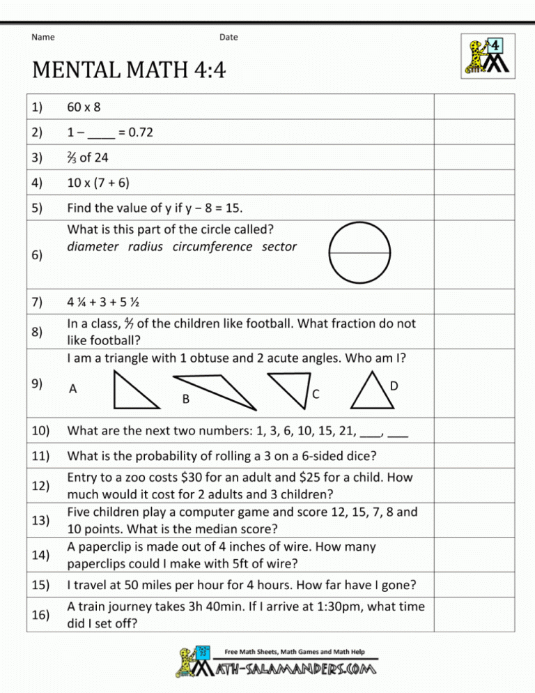 Free Printable 6th Grade Math Word Problems Worksheets With Answers Pdf