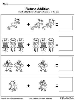 Simple Addition Worksheets With Pictures For Kindergarten