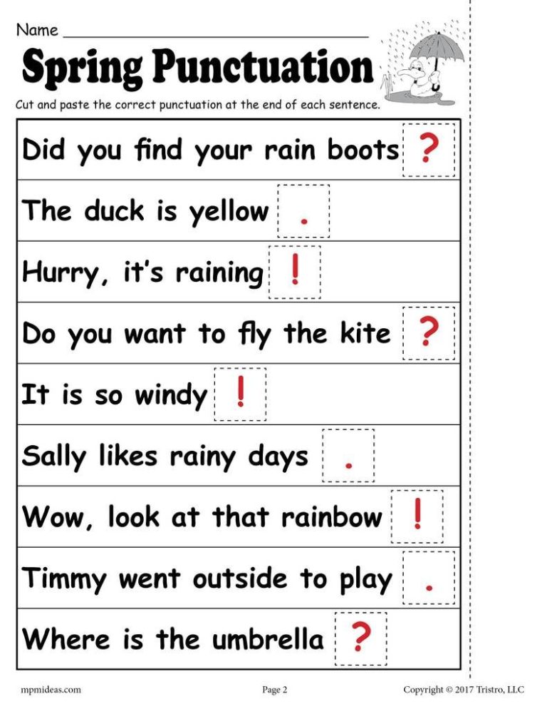 Printable First Grade Punctuation Worksheets For Grade 1