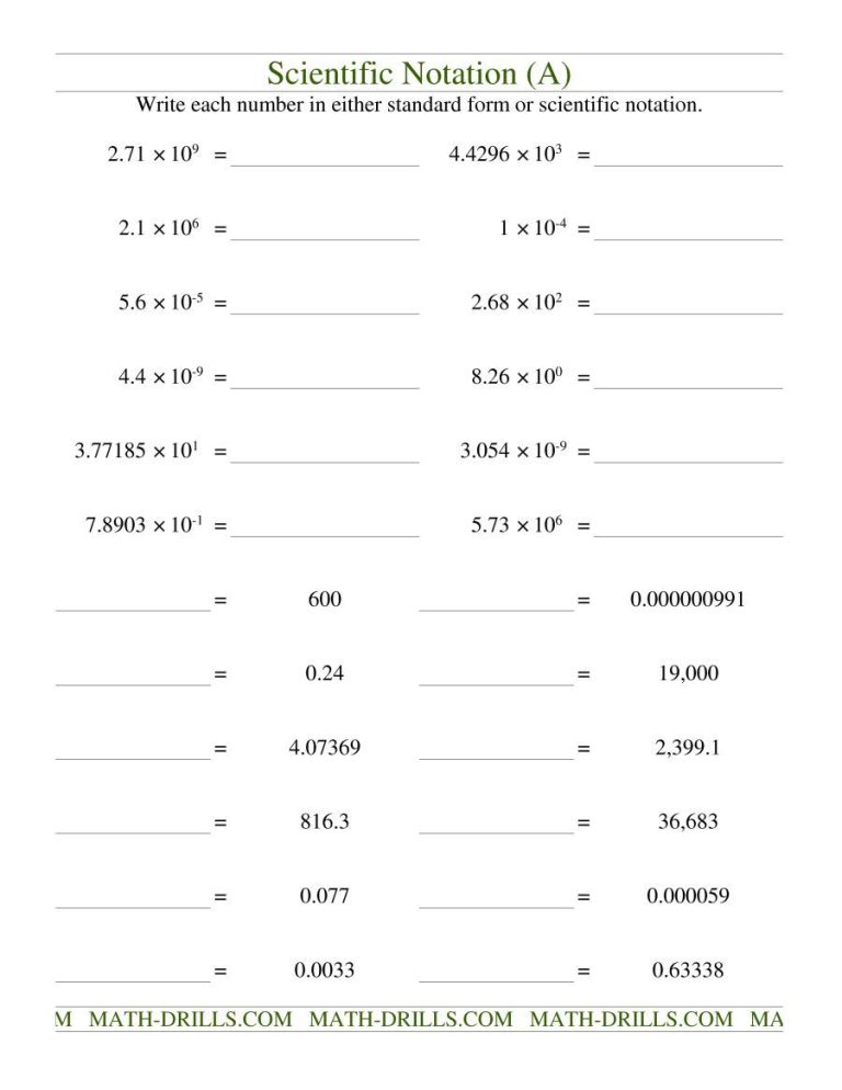Chemistry Scientific Notation Worksheet Works Answers