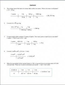 Chemistry Unit 1 Dimensional Analysis Worksheet Answers
