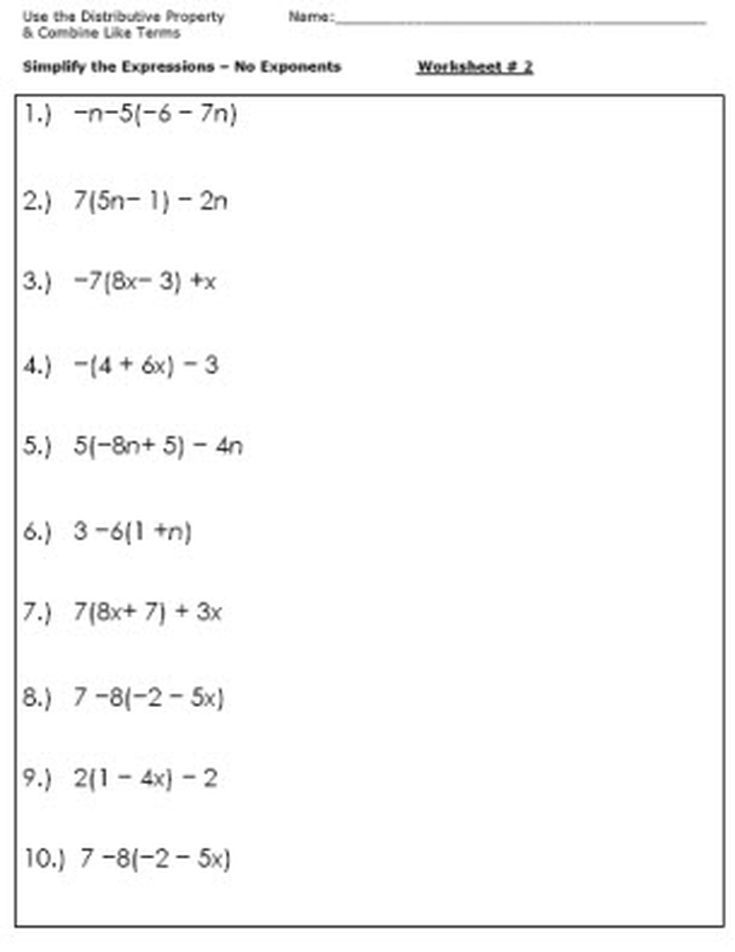 Algebra 8th Grade Integers Worksheet