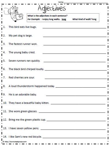 Identification 3rd Grade Adjectives Worksheets For Grade 3