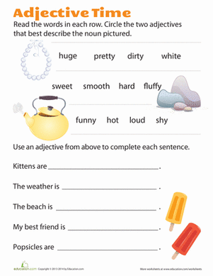 Beginner Free Printable Adjectives Worksheets For Grade 1