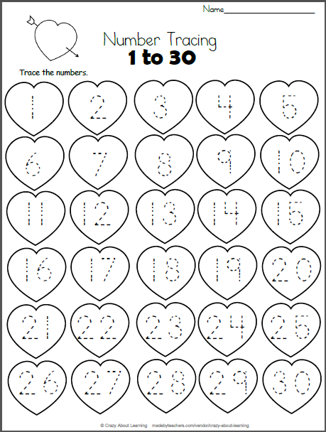 Tracing Numbers 1-30 Free Worksheets