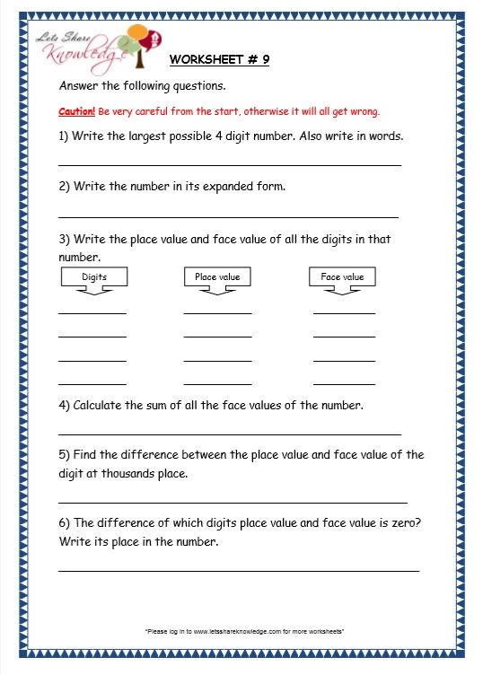 Grade 3 Place Value Worksheets 4th Grade Pdf