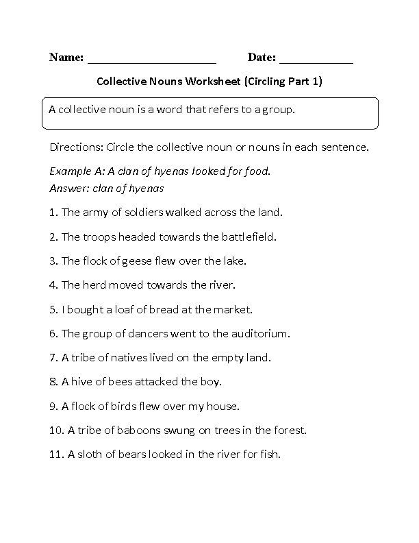 Abstract And Collective Nouns Worksheet For Grade 5