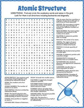Atomic Structure Crossword Worksheet Answers Key
