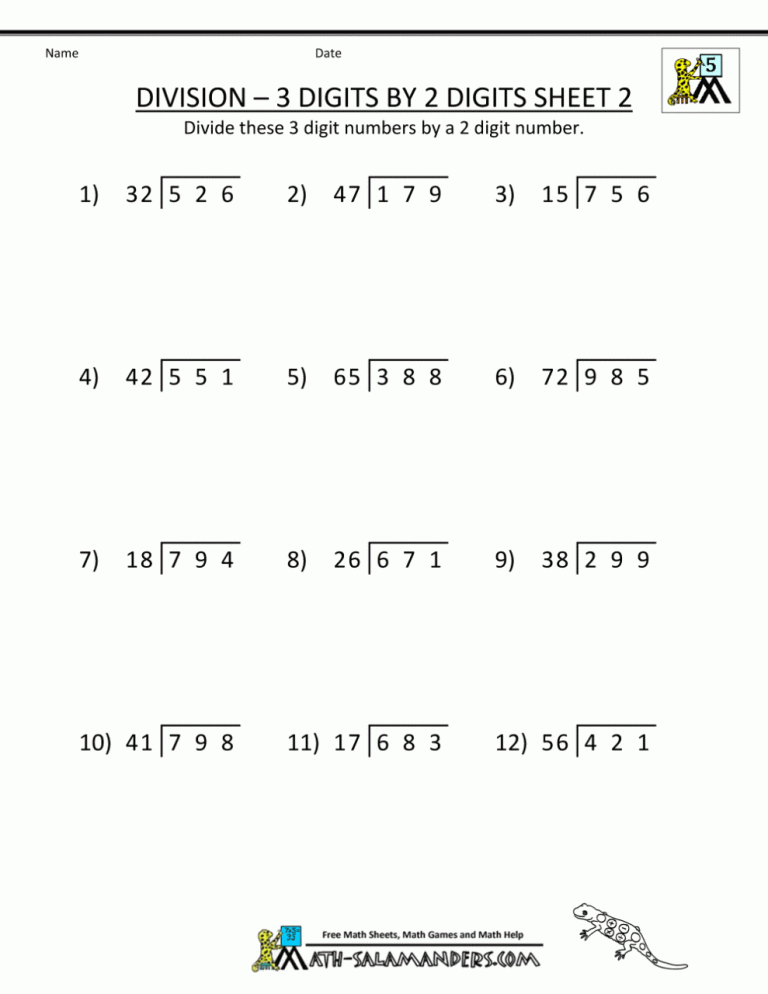 5th Grade Double Digit Long Division Worksheets