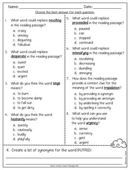 Context Clues Worksheets 4th Grade Multiple Choice Pdf