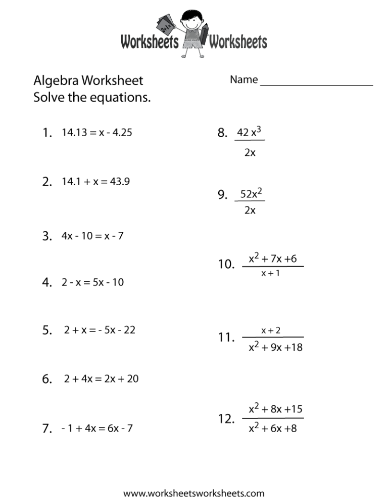 Grade 7 Pre Algebra Worksheets Pdf