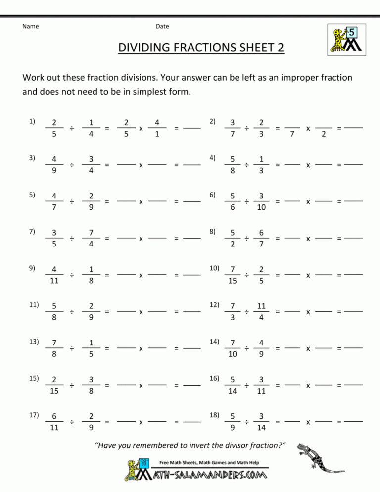 7th Grade Division Of Fractions Worksheets