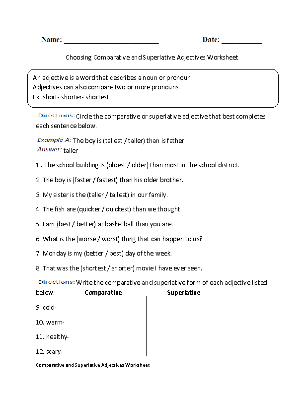 4th Grade Kinds Of Adjectives Worksheets For Grade 4