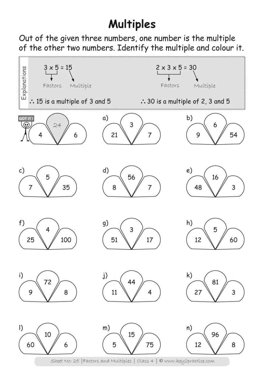 Maths Worksheets Grade 4 Factors & Multiples key2practice Workbooks