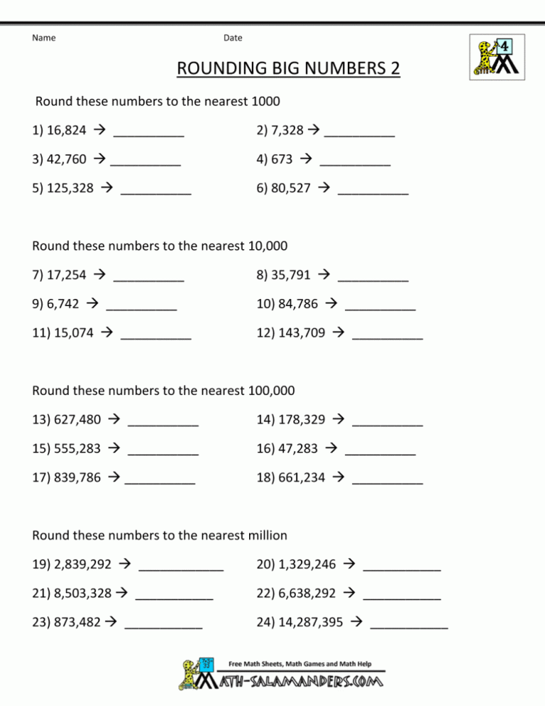 Place Value Chart Worksheets 4th Grade Pdf