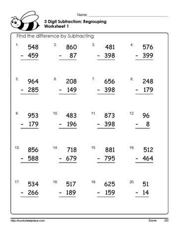 Math Subtraction Worksheets For Grade 1 With Borrowing