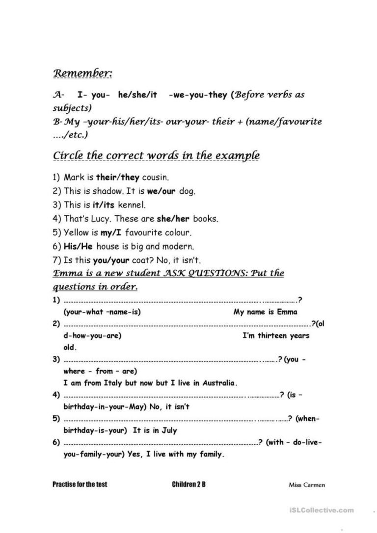 6th Grade Order Of Adjectives Worksheets With Answers