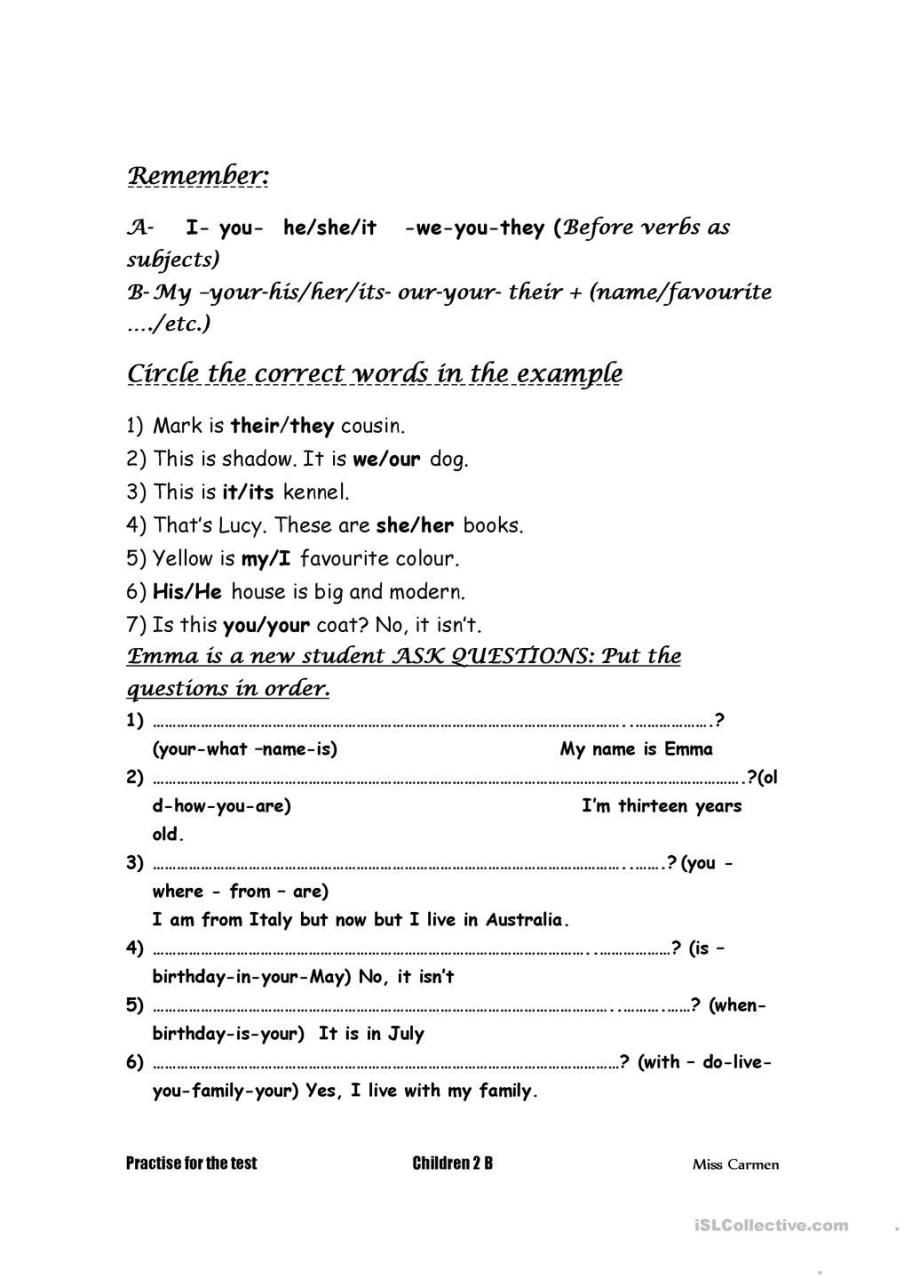 Order Of Adjectives Worksheets With Answers Pdf