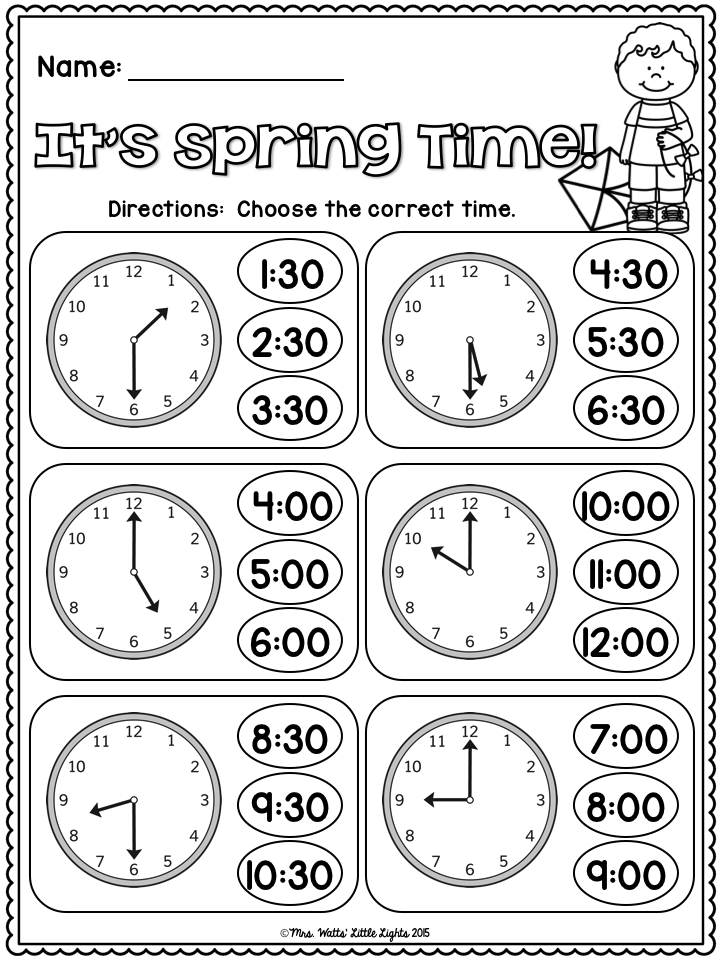 Free Printable Telling Time To The Half Hour Worksheets