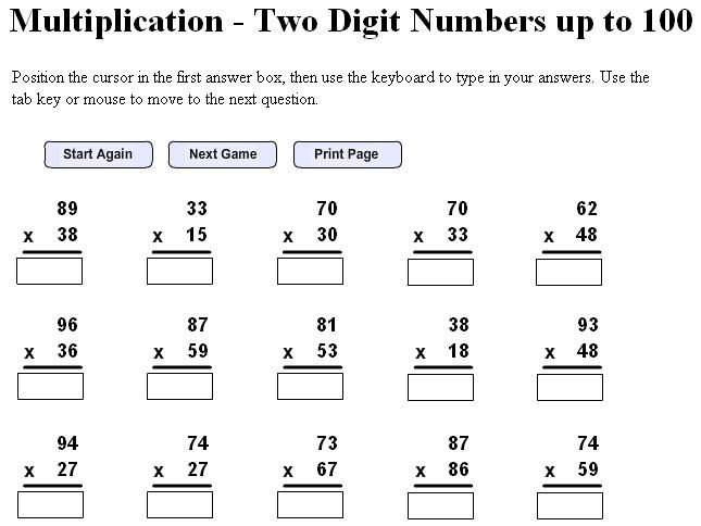 Multiplication Free Printable Math Worksheets For 6th Grade