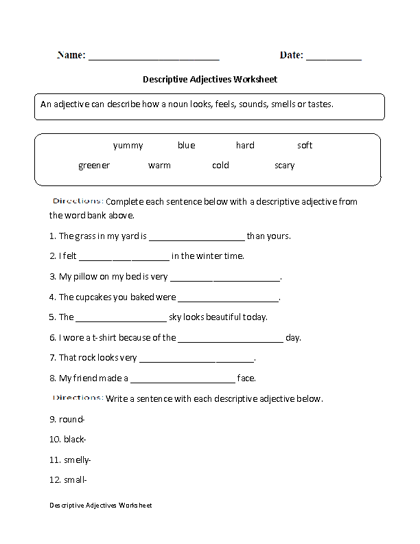 6th Grade Kinds Of Adjectives Worksheets With Answers