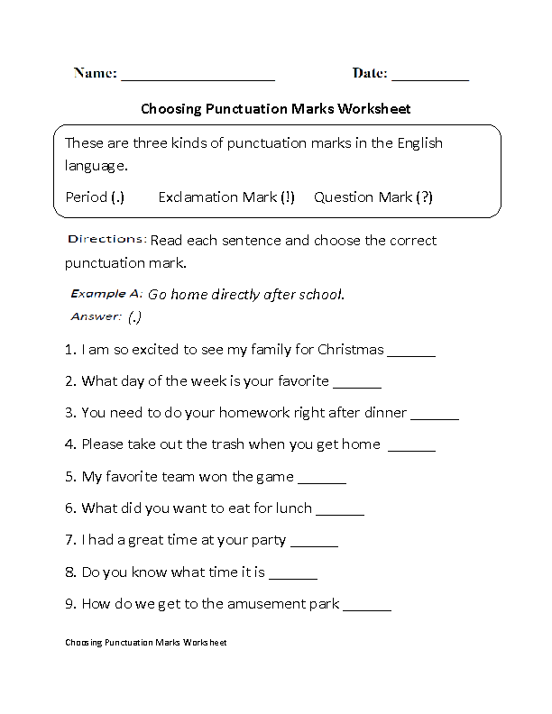 Free Printable Punctuation Worksheets For Grade 1