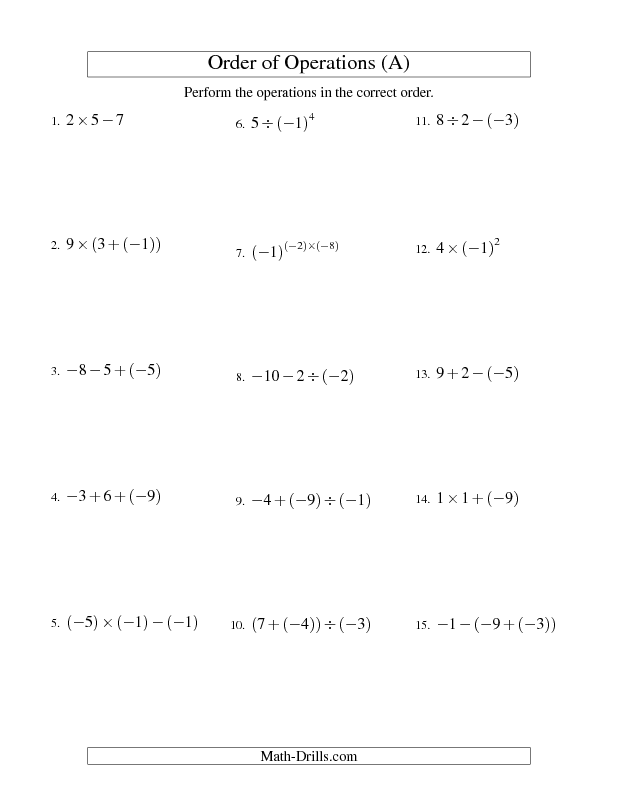 Order Of Operations With Integers Worksheet Pdf