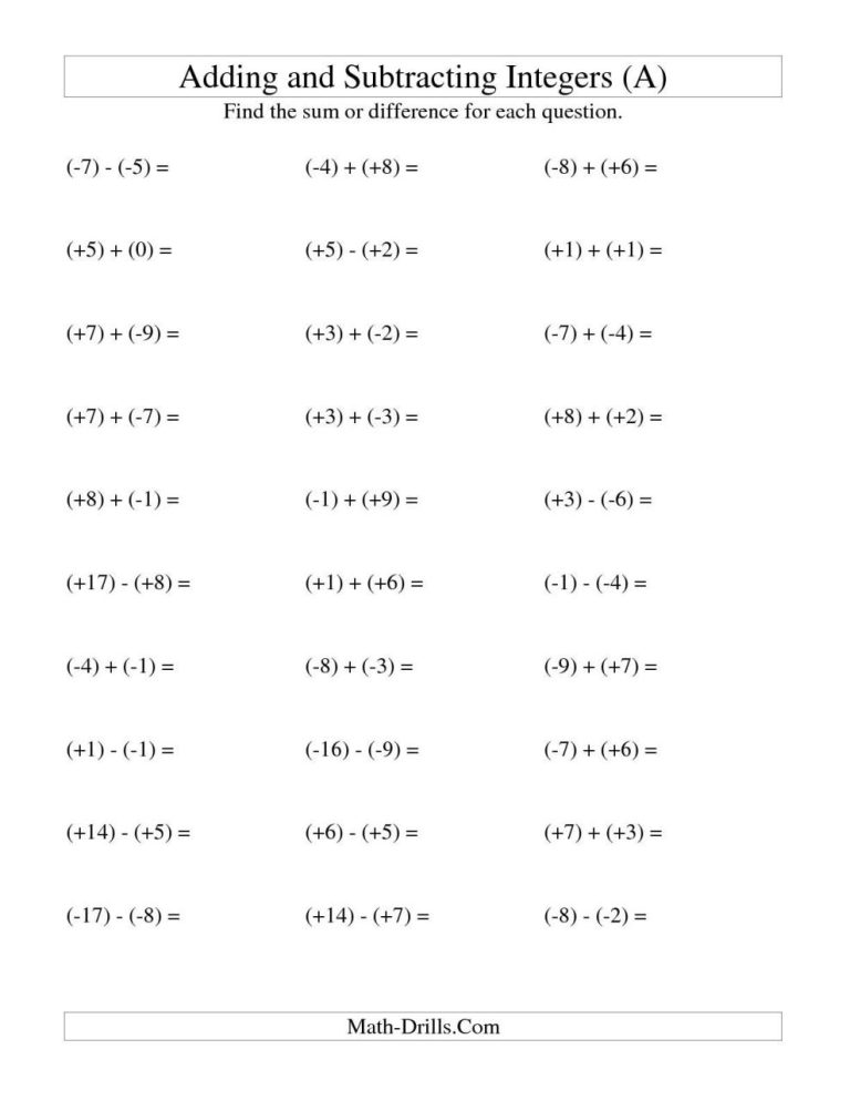 Multiplying And Dividing Integers Worksheet Grade 7