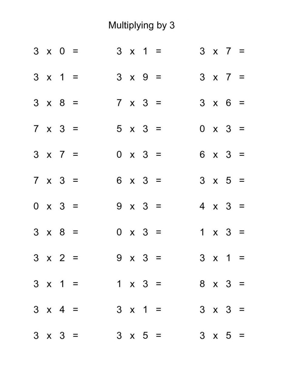 Printable Year 3 Times Tables Worksheets